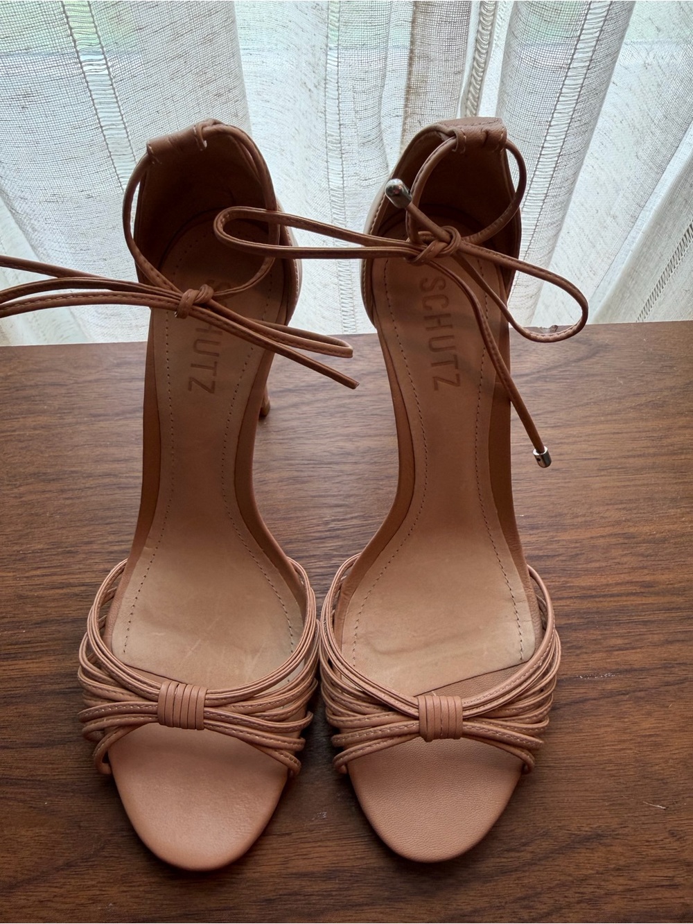 SCHUTZ Cognac/Tan Multi-Strap Ankle-Tie Sandals